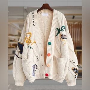 Cable Knit Long Sleeve Open Front Cardigan Sheep V-Neck Button Down Sweater